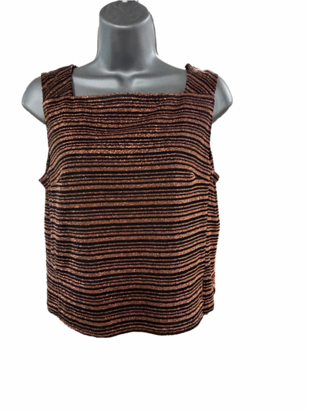 Vintage Women's Jeffrey & Dara Sleeveless Top Size 8 Black Copper Striped